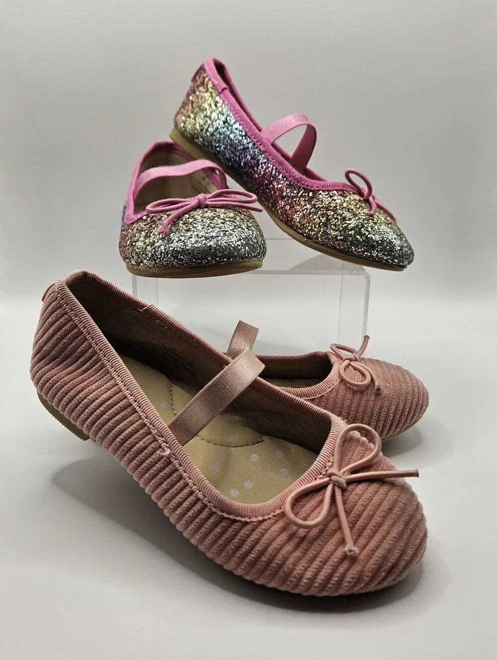 Cat & Jack Glitter & Dusty Rose Ballet Flats - 2 Pair Bundle. Size 9